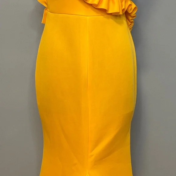 Vibrant Yellow One Shoulder Ruffle Dress Size Large - Picture 13 of 16
